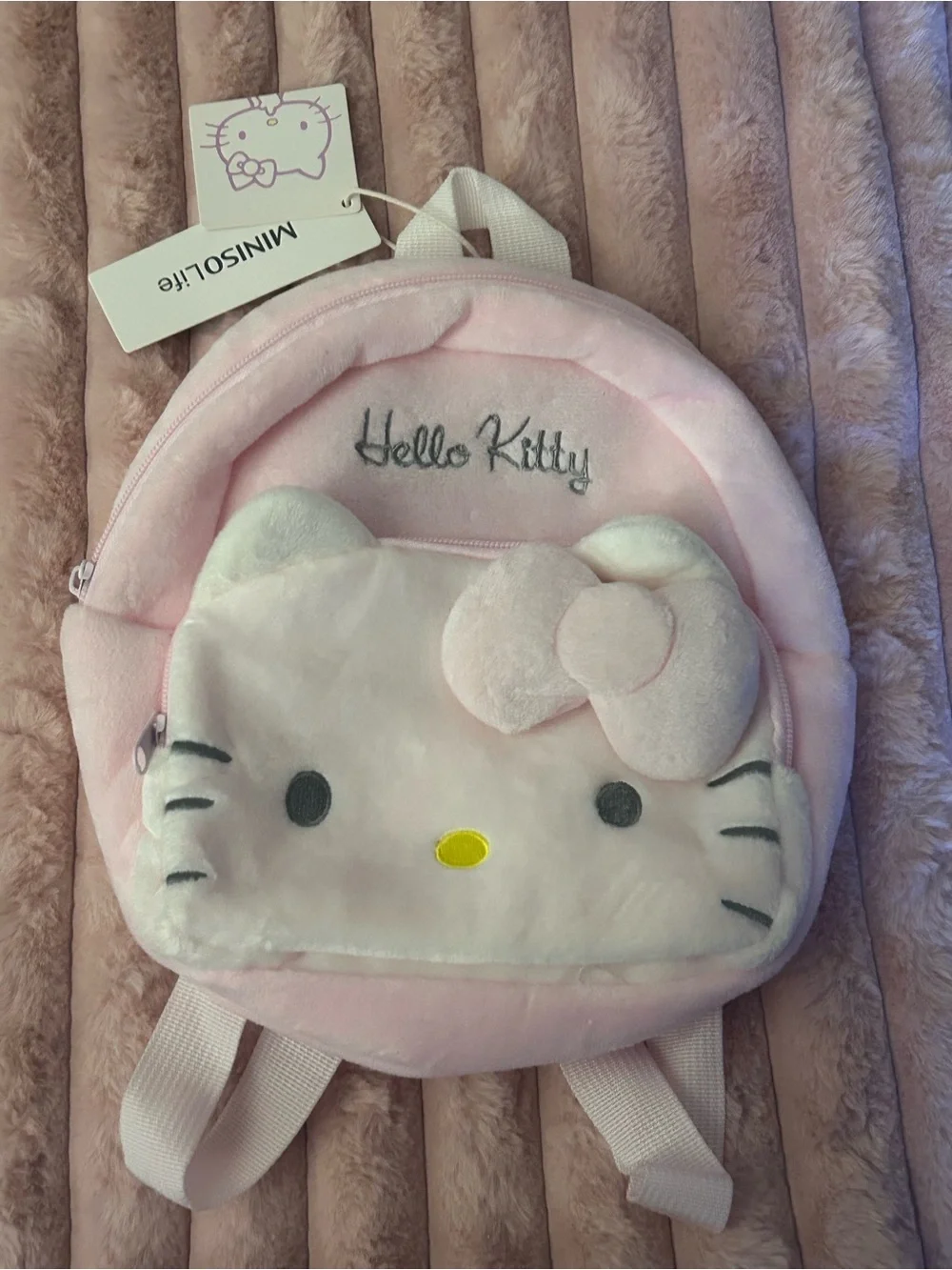 9 inch Hello Kitty Pink Plush Kids Backpack with Bow Face